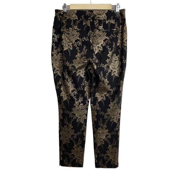 Chico's size 1R Black Bronze Floral Pants Pull On Pockets - Picture 4 of 6